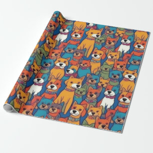 Papier Cadeau Beaux chiens colorés vibes de chien Enveloppement 