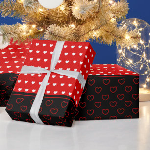 Papier Cadeau Beaux Coeurs Couleurs Motif, Rouge, Blanc et Noir
