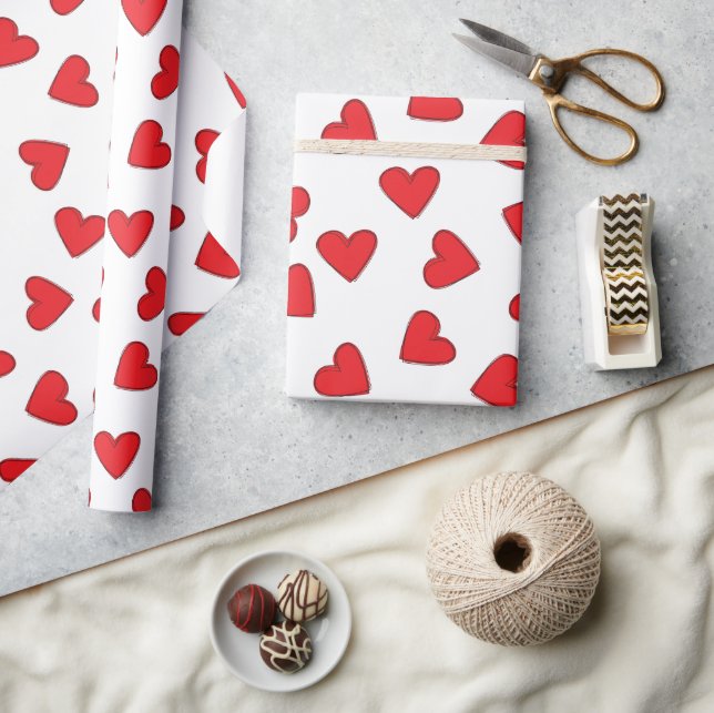 Papier Cadeau Beaux Coeurs rouges (Artisanat)