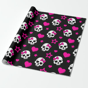 Papier Cadeau Beaux crânes de Goth dans le rose lumineux