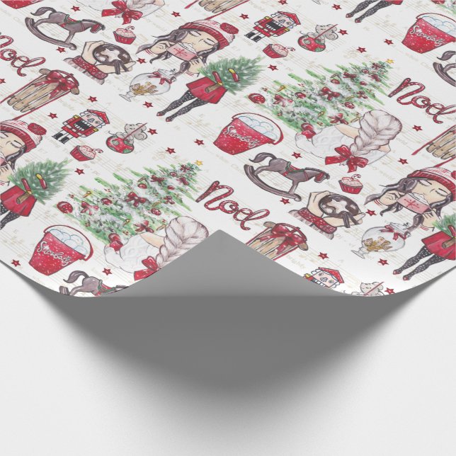 Papier Cadeau Beaux éléments d'aquarelle rouge Noël (Coin)