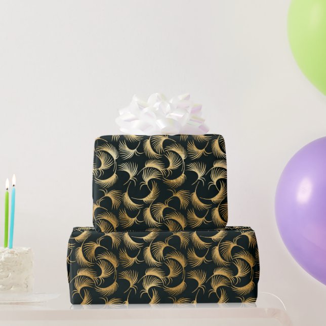 Papier Cadeau Beaux Feuilles Gold et Black Tropical (Cadeaux de fête)