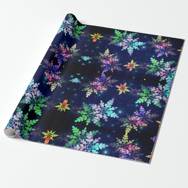 Papier Cadeau Beaux flocons de neige Pastel dans Star Galaxy (Déroulé)
