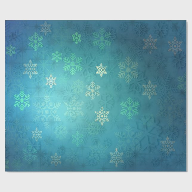 Papier Cadeau Beaux flocons de neige sur les nuances de bleu-ver (Plat)