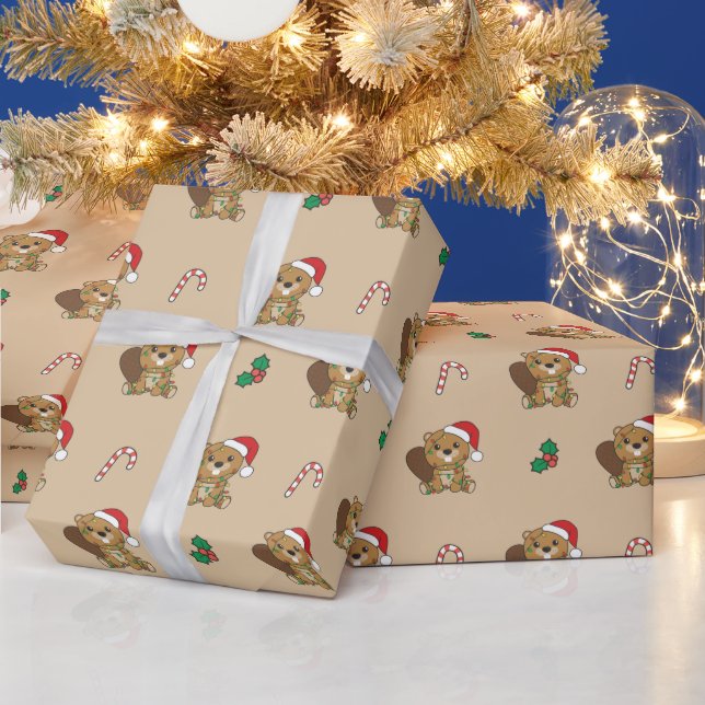 Papier Cadeau Beaver Animaux de Noël Papier d'enveloppement de c (Vacances)