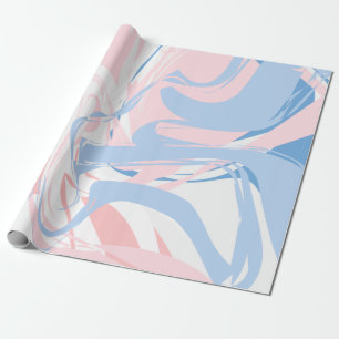 Papier Cadeau Bébé Abstrait Tourbillon de Marbre Rose Blanc Bleu
