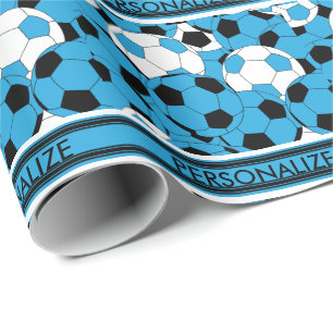 Papier Cadeau Bébé Bleu balle de soccer Collage
