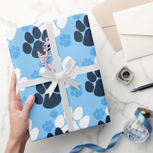 Papier Cadeau Bébé bleu et bleu marine Pawprint