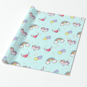Papier Cadeau Bébé Bleu Licorne Arc-en-Ciel Magique Étoile Migno