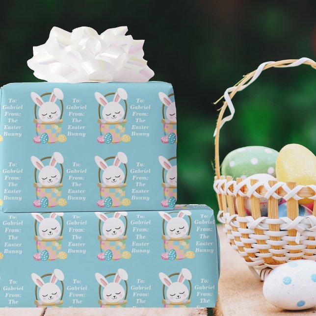 Papier Cadeau Bébé Bleu Pâques Bunny mignon Personnalisé Enfants (Créateur téléchargé)