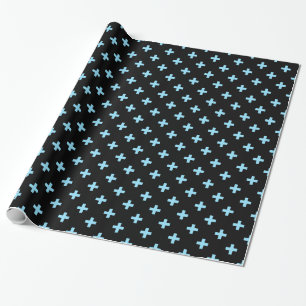Papier Cadeau Bébé bleu polka croise sur noir