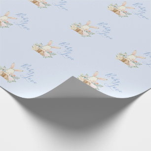 Papier Cadeau Bébé Bunny Boy Baby shower bleu Script mou 