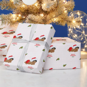 Papier Cadeau Bébé Chapeau de Père Noël Rouge Pointillé de Noël
