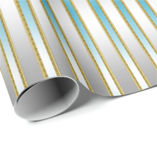 Papier Cadeau Bébé chic Bleu rayures sur Arrière - plan argent