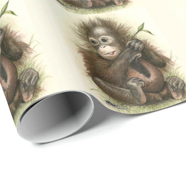 Papier Cadeau Bébé d'orang-outan avec le feuille (Coin rond)