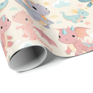 Papier Cadeau Bébé dragons volants