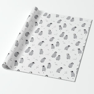 Papier Cadeau Bébé Empereur, poules de pingouins Motif en blanc