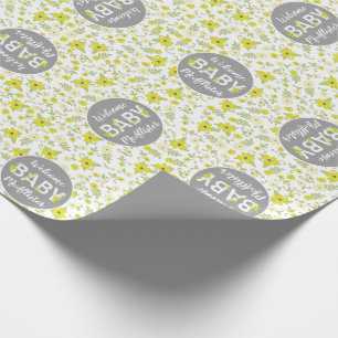 Papier Cadeau Bébé en fleurs Douche bleu Vintage fleurie Garç