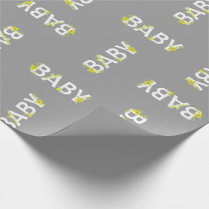 Papier Cadeau Bébé en fleurs Douche bleu Vintage fleurie Garç