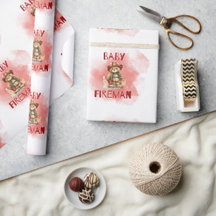 Papier Cadeau Bébé en peluche Baby shower de pompier