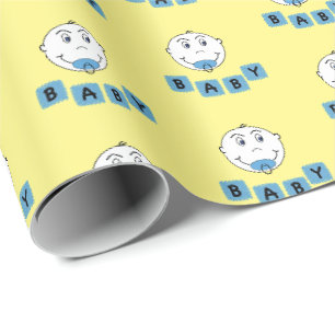 Papier Cadeau Bébé garçon avec le sourire binky visage sur jaune