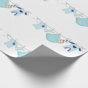 Papier Cadeau Bébé Garçon Bleu Clothèse Papier à envelopper mign