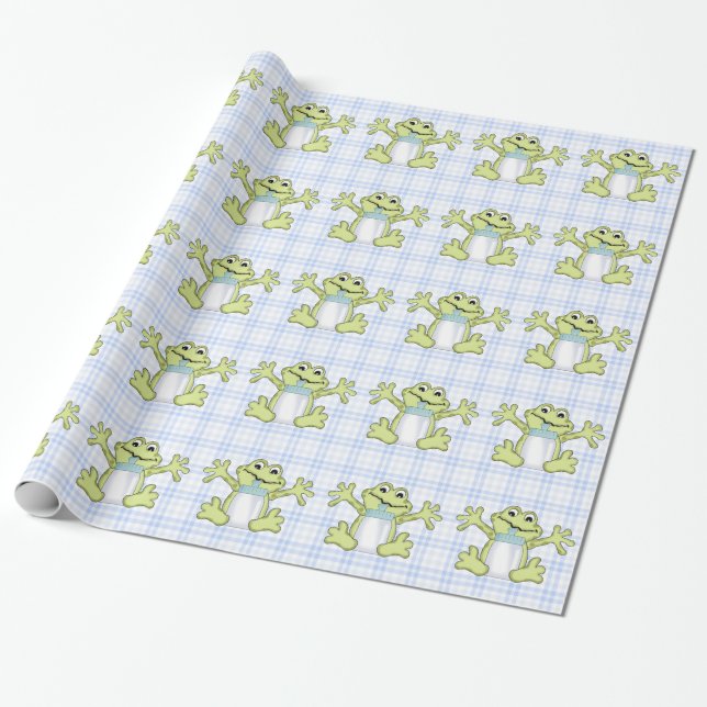 Papier Cadeau Bébé Garçon Frog dessin animé papier d'emballage b (Déroulé)