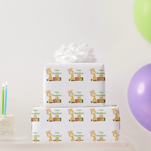Papier Cadeau Bébé Giraffe Blocs de fille Nursery Italien Nouvea (Cadeaux de fête)