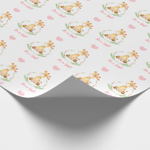 Papier Cadeau Bébé Girl Wrapping Papier Girafe Rose C'est une fi