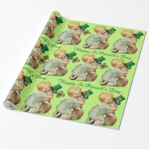 PAPIER CADEAU BÉBÉ HUGING RABBIT IRLANDAIS ST. FÊTE DE LA JOURNÉ
