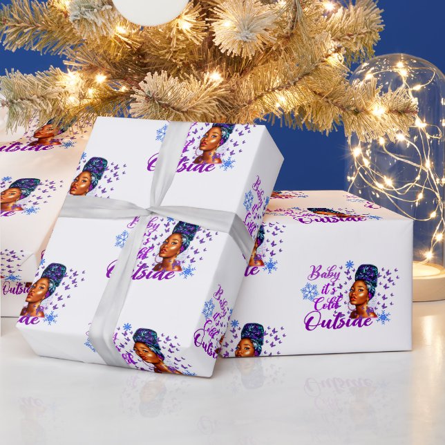 Papier Cadeau Bébé Il fait froid dehors Beauté Afro Fille Noël (Vacances)