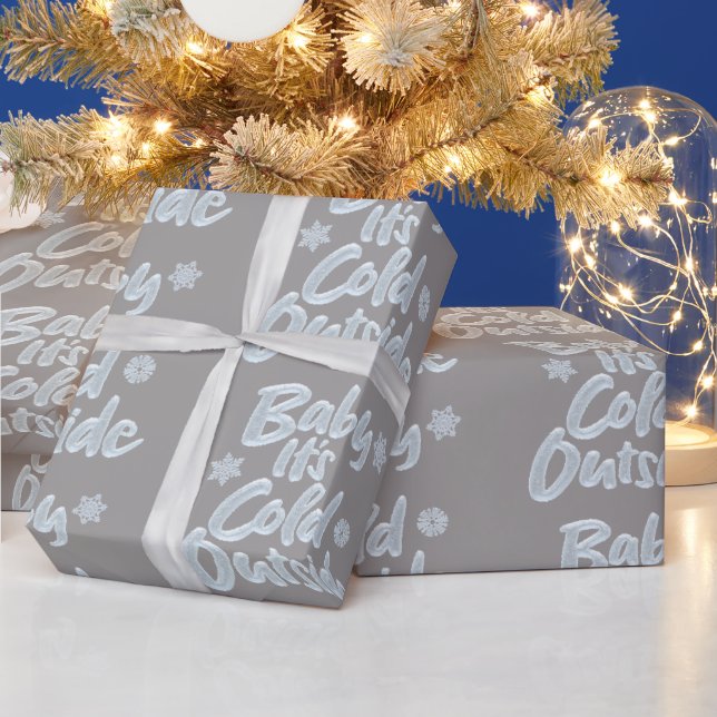 Papier Cadeau Bébé Il fait froid dehors congelé Noël Gris riche (Vacances)
