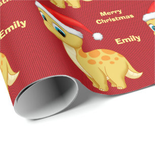 Papier Cadeau Bébé jaune mignon Dinosour avec le casquette de