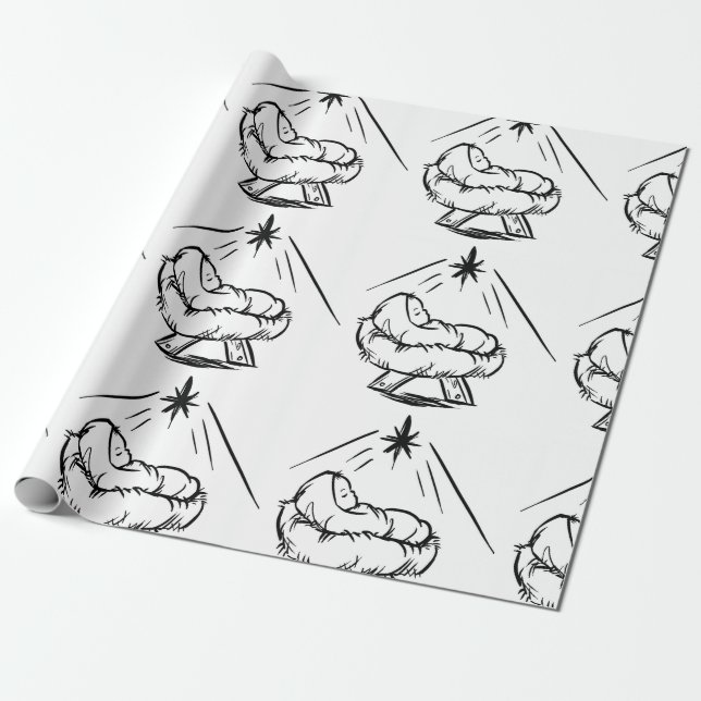Papier Cadeau Bébé Jésus en papier enveloppant (Déroulé)