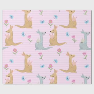 Papier Cadeau Bébé kangourou garçon et fille