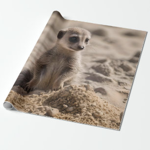 Papier Cadeau Bébé Meerkat Jouant Dans Le Sable,
