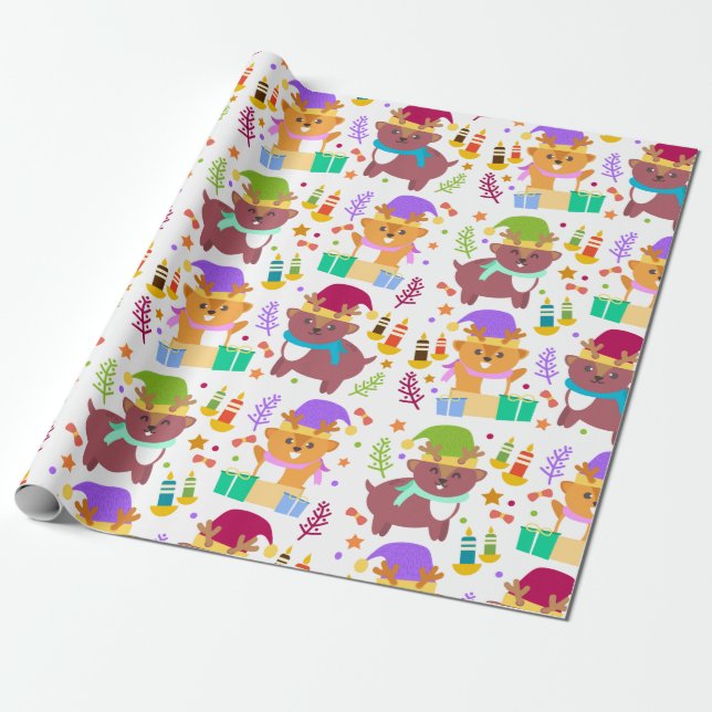 Papier Cadeau Bébé mignon Animaux de Noël Drôle Cartoon Enfants (Déroulé)