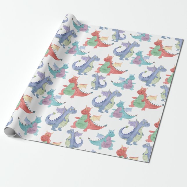 Papier Cadeau Bébé mignon Dragons Joyeux Danser Drôle Enfants Ca (Déroulé)