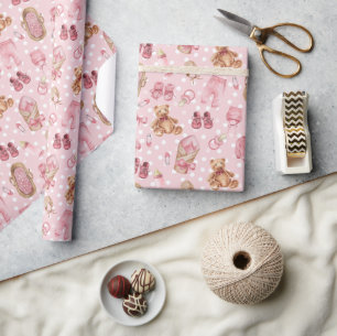 Papier Cadeau Bébé mignon fille Baby shower Nounours vêtements