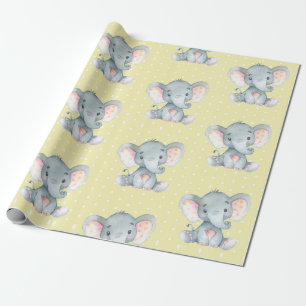 Papier Cadeau Bébé mignon jaune et gris