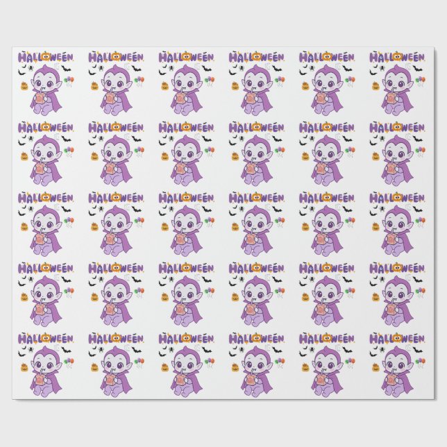 Papier Cadeau Bébé mignon Vampire Halloween Kawaii Design (Plat)