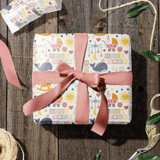 Papier Cadeau Bébé mignonne fille Motif rose avec Baby shower de