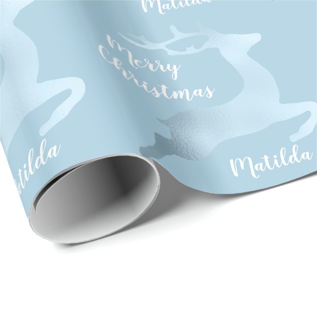 Papier Cadeau Bébé motif de Noël bleu personnalisé (Coin rond)