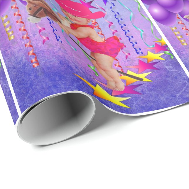 Papier Cadeau Bébé Occidental Cowgirl Sur Bâton Cheval Enveloppe (Coin rond)