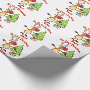 Papier Cadeau Bébé PREMIER Noël WRAPPER Reindeer personnalisé
