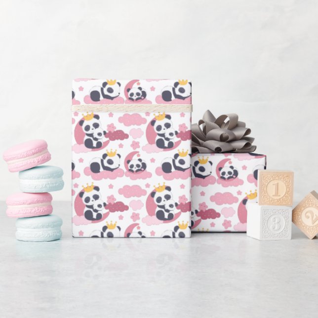 Papier Cadeau bébé princesse panda ours mignon (Baby Shower)