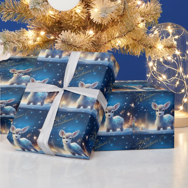 Papier Cadeau Bébé Reindeer avec joyeux voeux de Noël (Vacances)