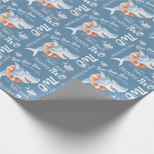 Papier Cadeau Bébé requin 2e anniversaire aquarelle personnalisé