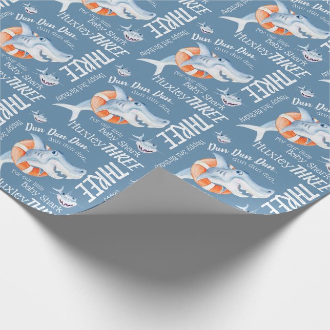 Papier Cadeau Bébé requin art de l'aquarelle personnalisé de 3e  (Coin)