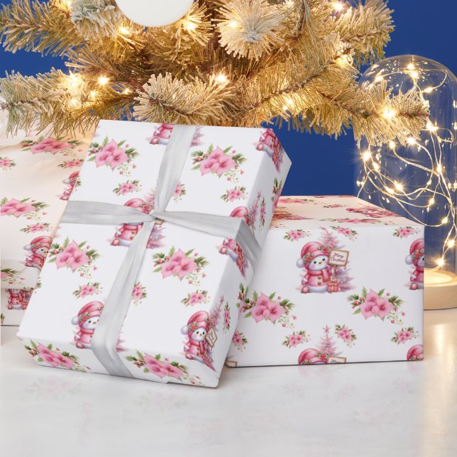 Papier Cadeau Bébé rose et fleurs roses (Vacances)